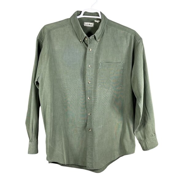 L.L. Bean Mens XL Kelly Green Heavyweight Button Shirt Long Sleeve Jamaica Made - Picture 7 of 16